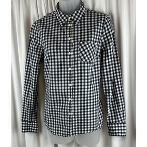 MERONA Gingham 100% Cotton Button Up Shirt Black White S P  light academia 66-04